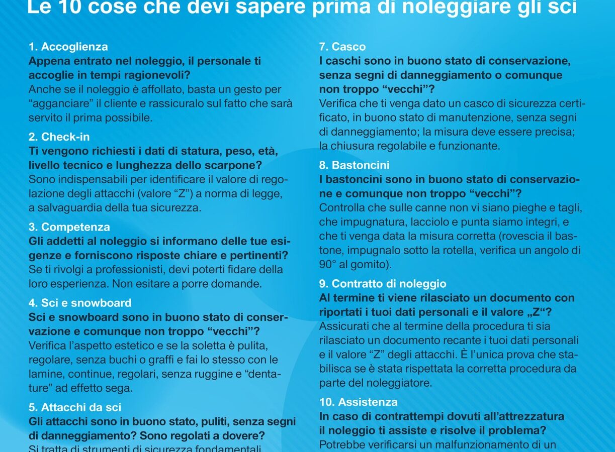 Decalogo del Noleggio sci